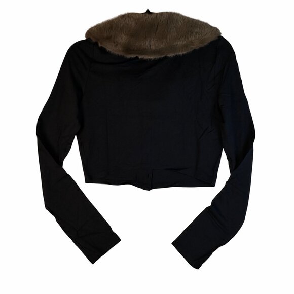 WeWoreWhat Black Button Front Crop Cardigan Sz M Faux Fur Collar Sweater NWT - Picture 3 of 9